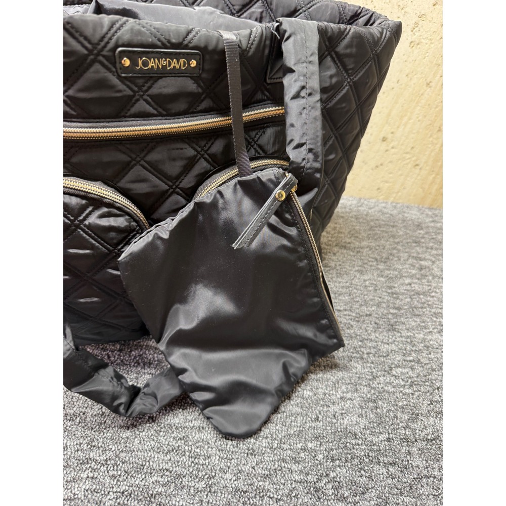 Joan & David Black Quilted Nylon Tote Bag Travel Carryall Gold Hardware - Picture 11 of 13